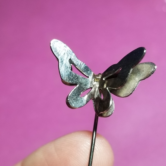 Vintage butterfly stick pin brooch silver tone insect stickpin moth insect bug - Picture 3 of 11